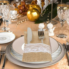 Rustic Burlap Lace Utensil Holder for Weddings and Parties