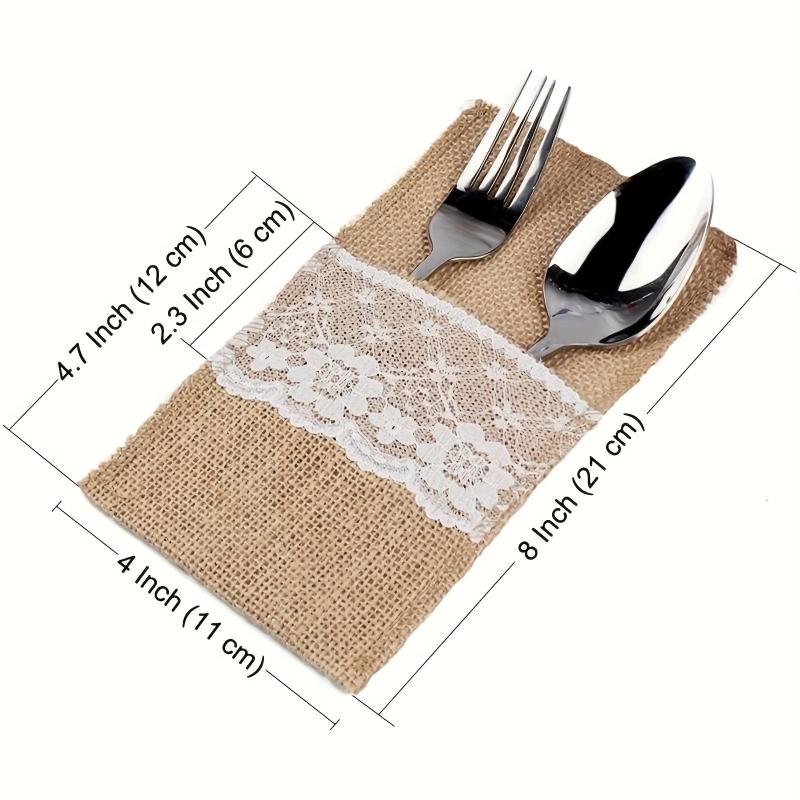 Rustic Burlap Lace Utensil Holder for Weddings and Parties