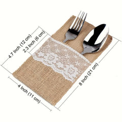 Rustic Burlap Lace Utensil Holder for Weddings and Parties