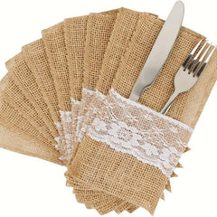 Rustic Burlap Lace Utensil Holder for Weddings and Parties