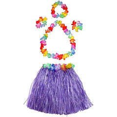 5pcs Purple Hawaiian Hula Dancer Costume Set Elastic Grass Skirt with Flower