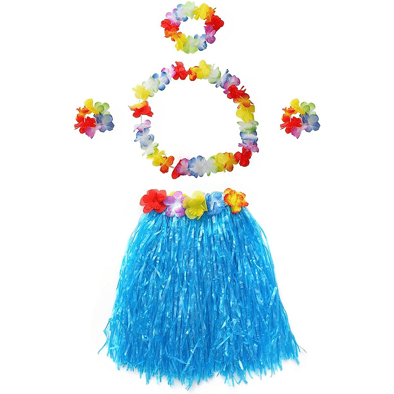 5pcs Purple Hawaiian Hula Dancer Costume Set Elastic Grass Skirt with Flower