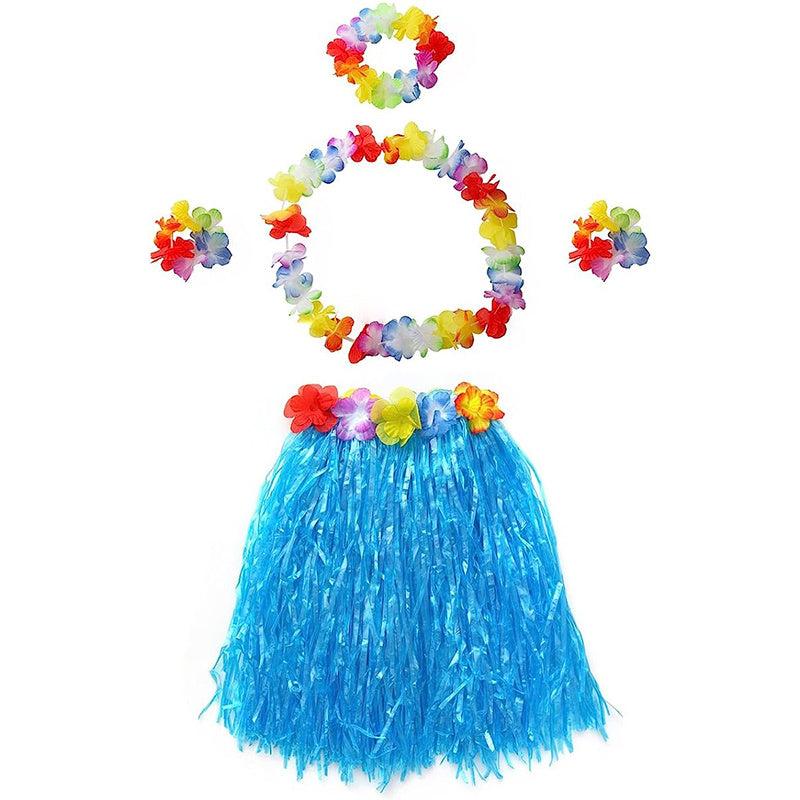 5pcs Purple Hawaiian Hula Dancer Costume Set Elastic Grass Skirt with Flower