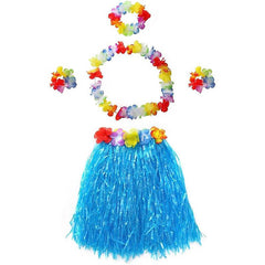 5pcs Purple Hawaiian Hula Dancer Costume Set Elastic Grass Skirt with Flower