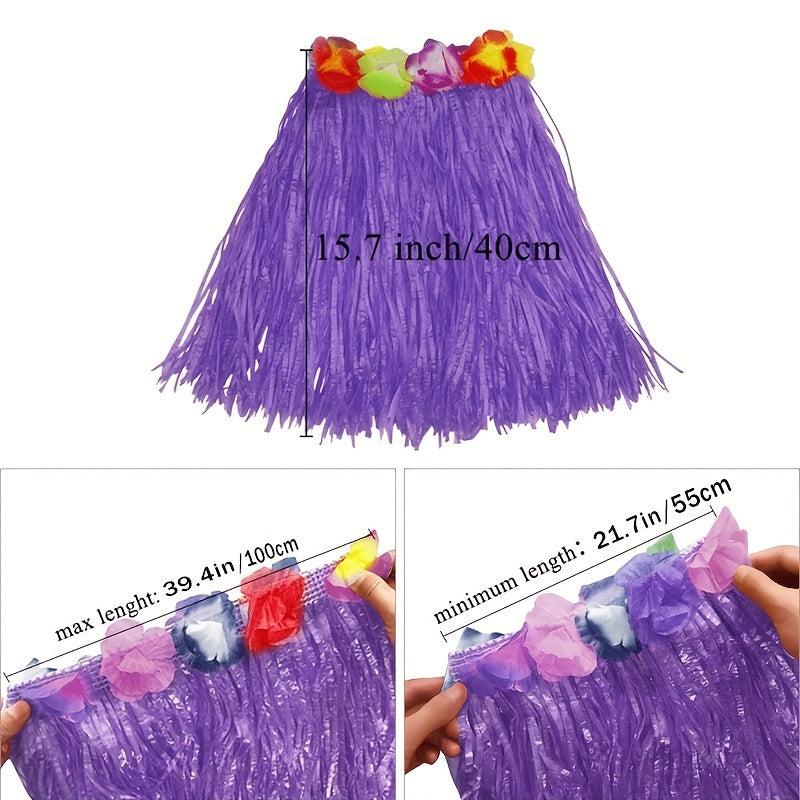 5pcs Purple Hawaiian Hula Dancer Costume Set Elastic Grass Skirt with Flower