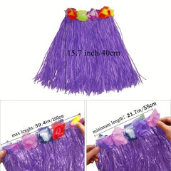 5pcs Purple Hawaiian Hula Dancer Costume Set Elastic Grass Skirt with Flower