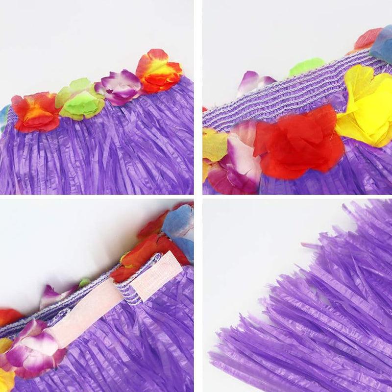 5pcs Purple Hawaiian Hula Dancer Costume Set Elastic Grass Skirt with Flower