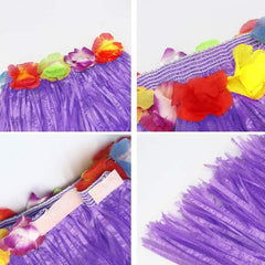 5pcs Purple Hawaiian Hula Dancer Costume Set Elastic Grass Skirt with Flower
