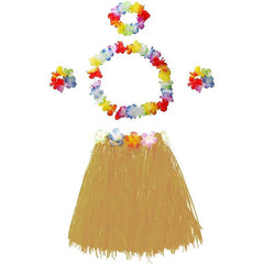 5pcs Purple Hawaiian Hula Dancer Costume Set Elastic Grass Skirt with Flower