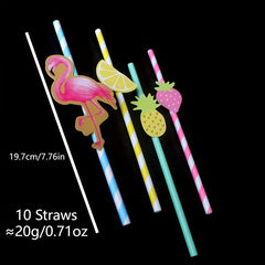 10pcs Hawaiian Party Straws Decorative Fruit Collection With Cardstock Straws