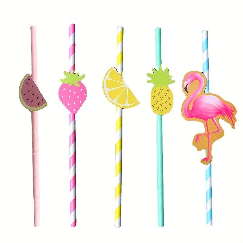 10pcs Hawaiian Party Straws Decorative Fruit Collection With Cardstock Straws