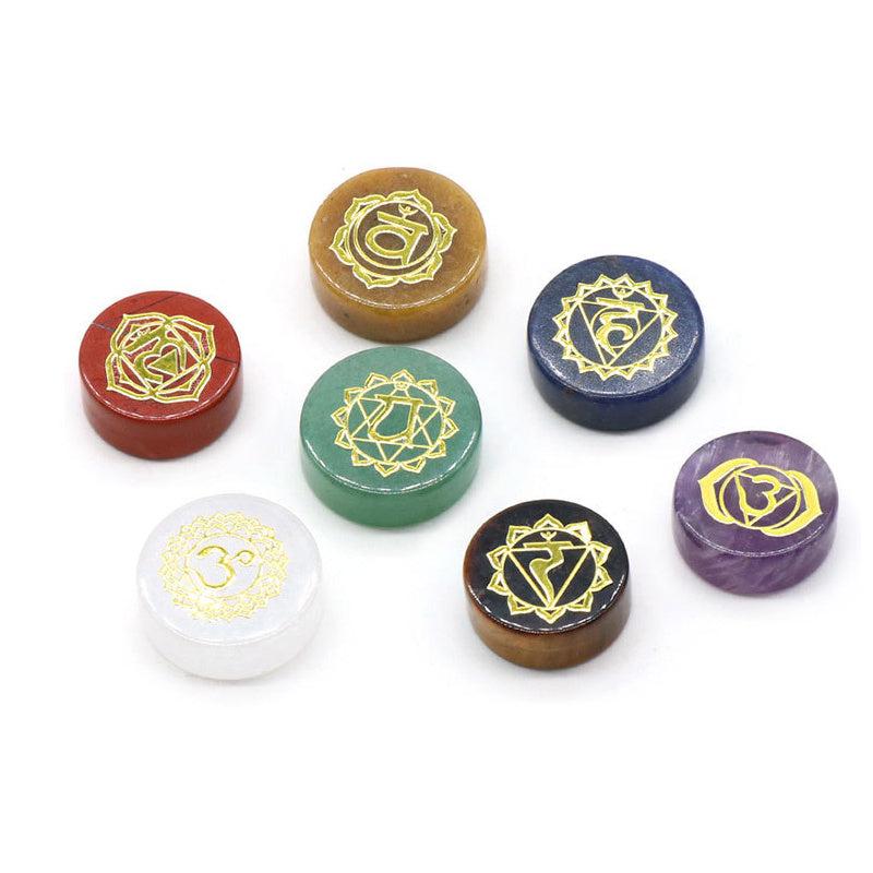 7pcs Chakra Crystal Beads with Engraved Symbols for Reiki Healing