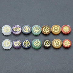 7pcs Chakra Crystal Beads with Engraved Symbols for Reiki Healing