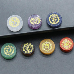 7pcs Chakra Crystal Beads with Engraved Symbols for Reiki Healing