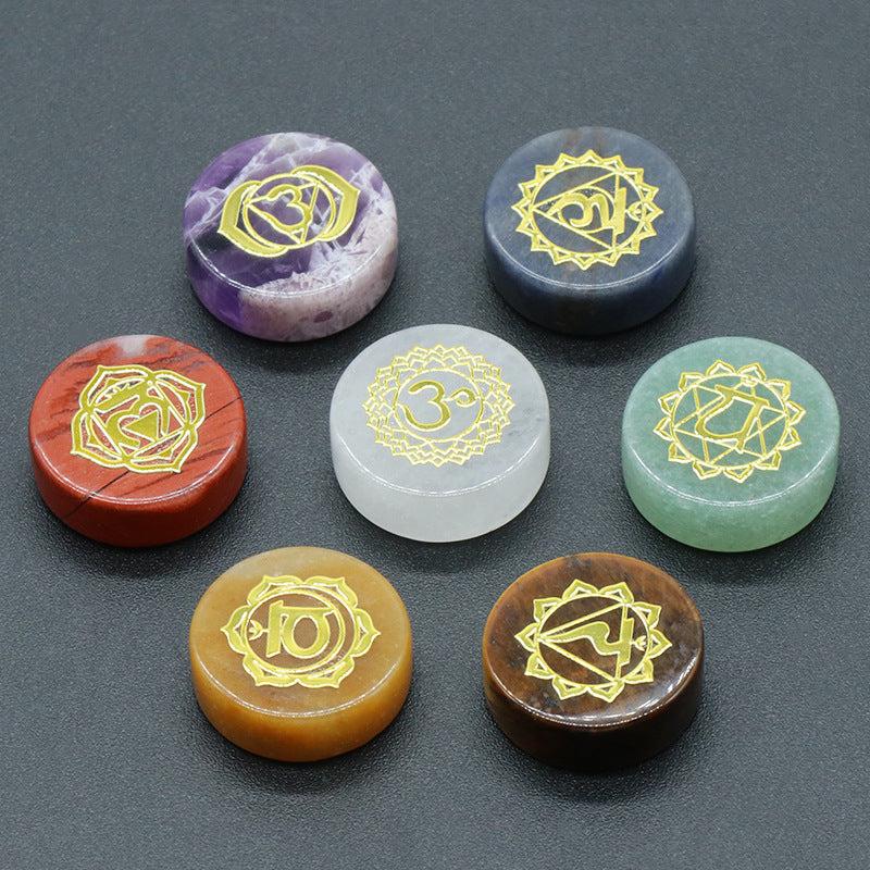 7pcs Chakra Crystal Beads with Engraved Symbols for Reiki Healing