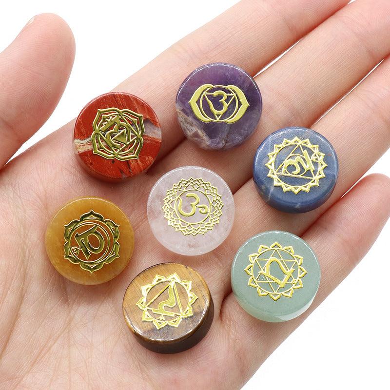 7pcs Chakra Crystal Beads with Engraved Symbols for Reiki Healing