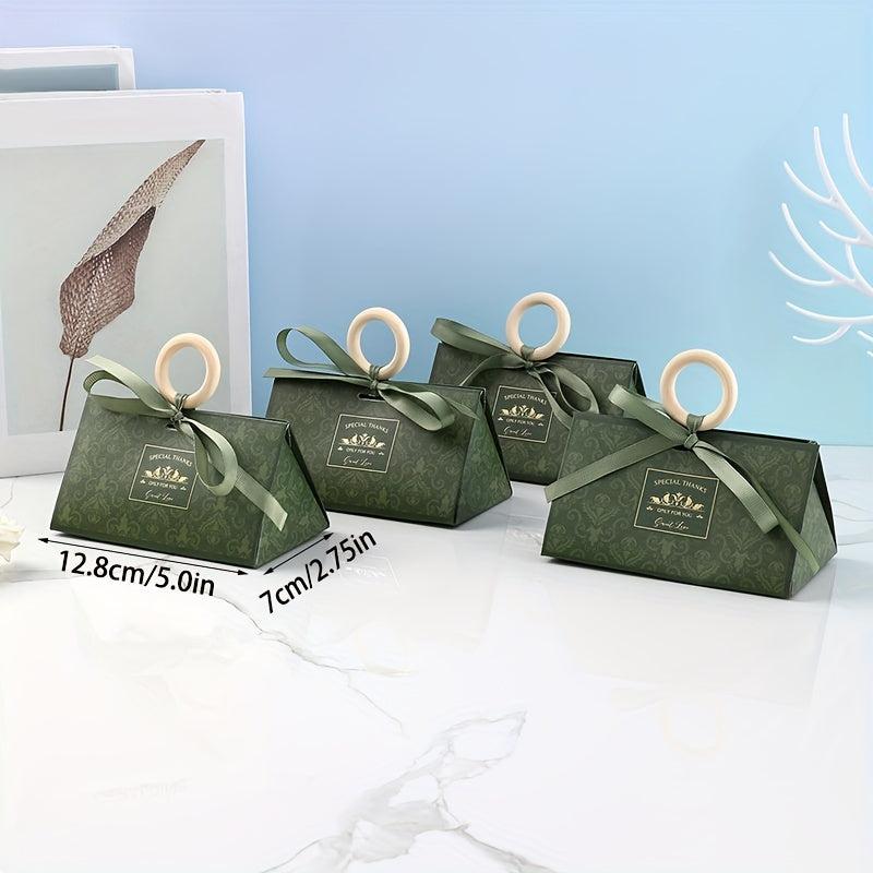 10pcs Green Triangle Candy Boxes for Weddings and Parties