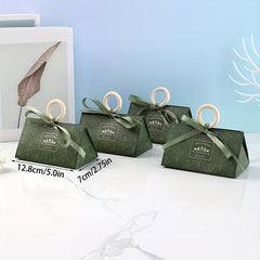 10pcs Green Triangle Candy Boxes for Weddings and Parties