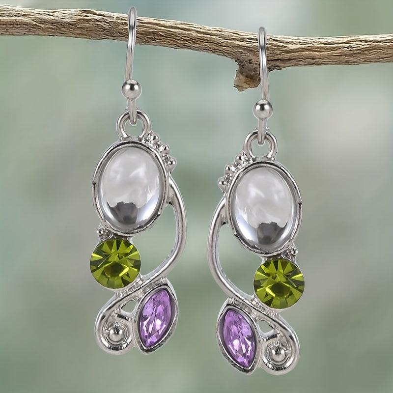 Natural Opal Crystal Leaf Earrings Vintage Style Dangle Earrings