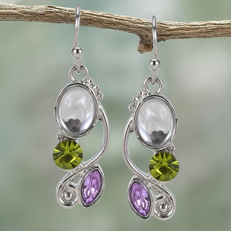 Natural Opal Crystal Leaf Earrings Vintage Style Dangle Earrings