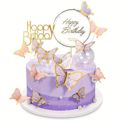10pcs Happy Birthday Butterfly Cake Decoration