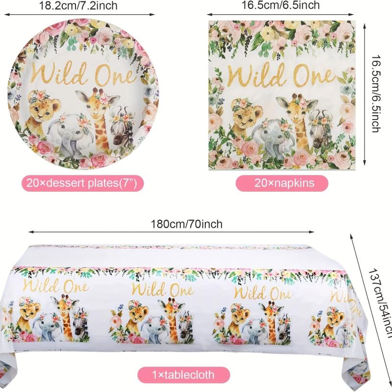 Wild One Birthday Party Supplies Set for Girl 1st Birthday - Serves 20 Guests