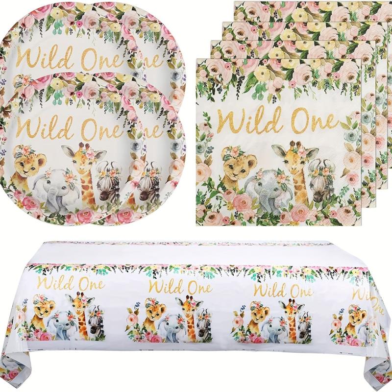 Wild One Birthday Party Supplies Set for Girl 1st Birthday - Serves 20 Guests