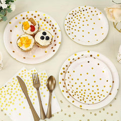 25pcs Platinum Polka Dot Party Paper Plates And Cutlery Bundle