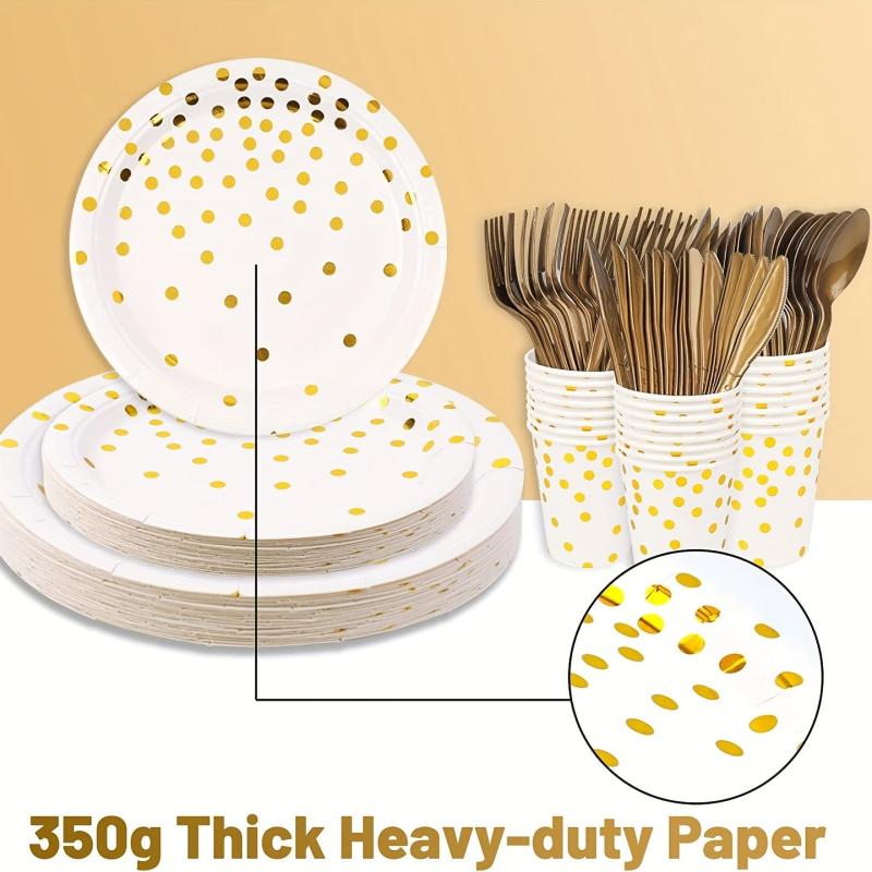 25pcs Platinum Polka Dot Party Paper Plates And Cutlery Bundle
