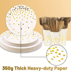 25pcs Platinum Polka Dot Party Paper Plates And Cutlery Bundle