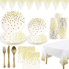 25pcs Platinum Polka Dot Party Paper Plates And Cutlery Bundle