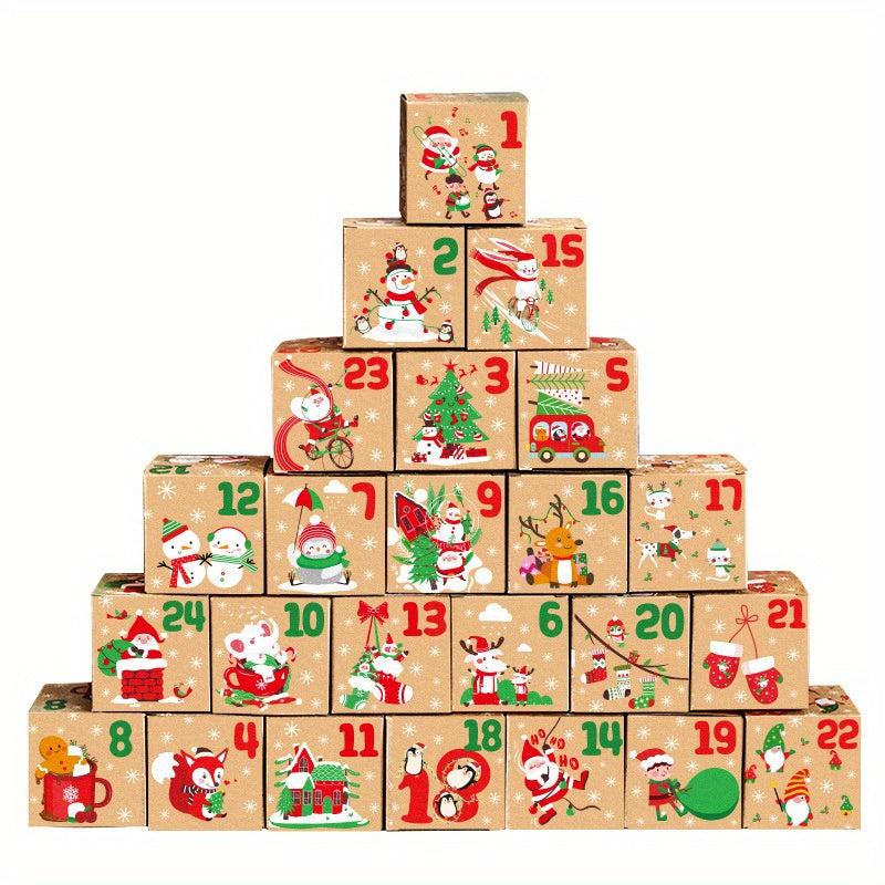 24PCS Christmas Advent Calendar Boxes For Candy 24 Days Countdown To Christmas