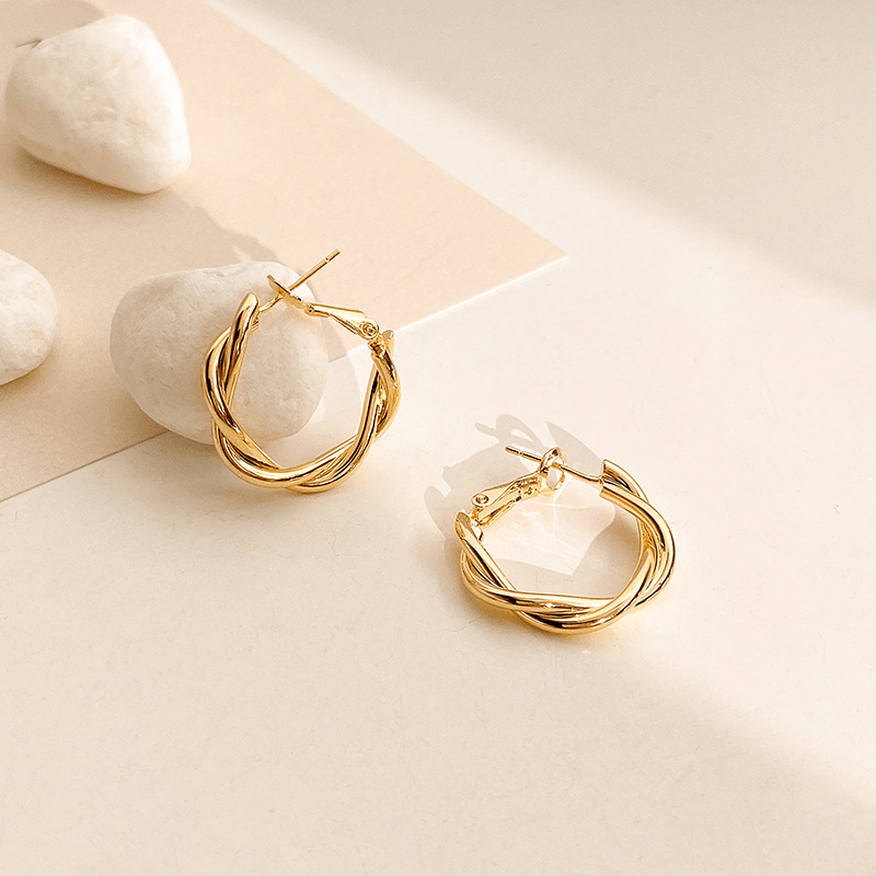 Interweave Twist Metal Circle Earrings Geometric Round Hoop Retro Party Jewelry