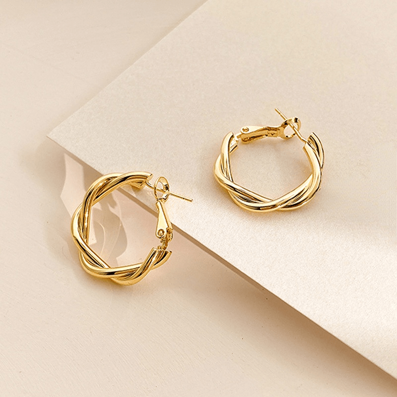 Interweave Twist Metal Circle Earrings Geometric Round Hoop Retro Party Jewelry