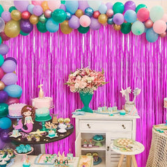 1pc Halloween Fuchsia Foil Fringe Curtain 99X99 Backdrop Photo Booth Props