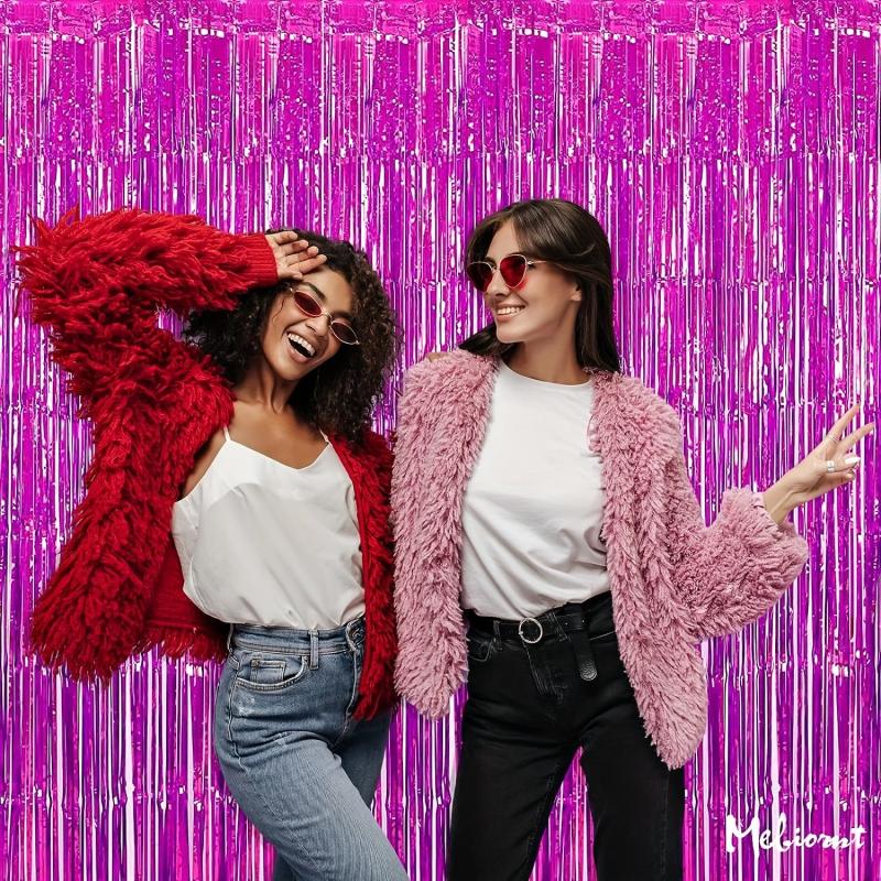 1pc Halloween Fuchsia Foil Fringe Curtain 99X99 Backdrop Photo Booth Props