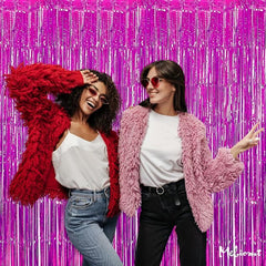 1pc Halloween Fuchsia Foil Fringe Curtain 99X99 Backdrop Photo Booth Props