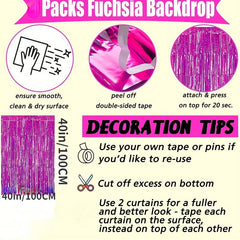 1pc Halloween Fuchsia Foil Fringe Curtain 99X99 Backdrop Photo Booth Props