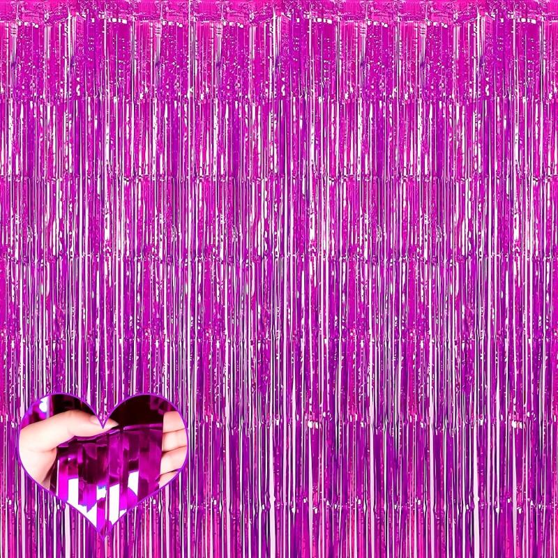 1pc Halloween Fuchsia Foil Fringe Curtain 99X99 Backdrop Photo Booth Props
