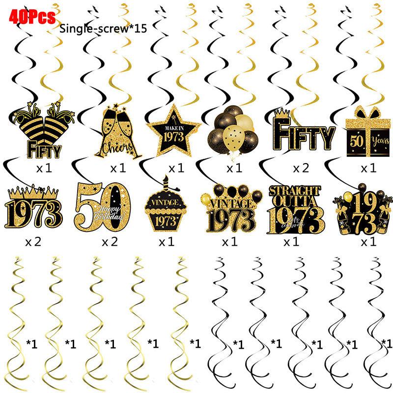 40pcs Golden 1st Birthday Party Supplies Spiral Ornament Charm Decoration