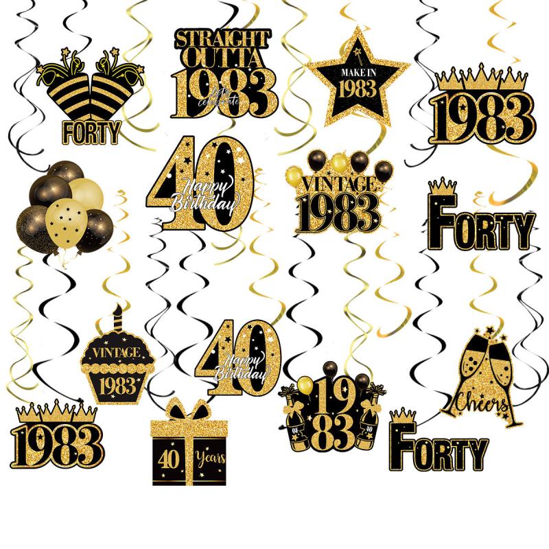 40pcs Golden 1st Birthday Party Supplies Spiral Ornament Charm Decoration