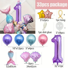 Mermaid Purple Shell Number Aluminum Film Balloon Set