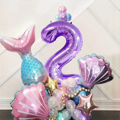 Mermaid Purple Shell Number Aluminum Film Balloon Set