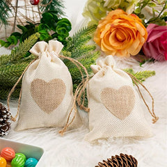 21pcs Heart Burlap Bag With Thank You Tag Drawstring Gift Bags