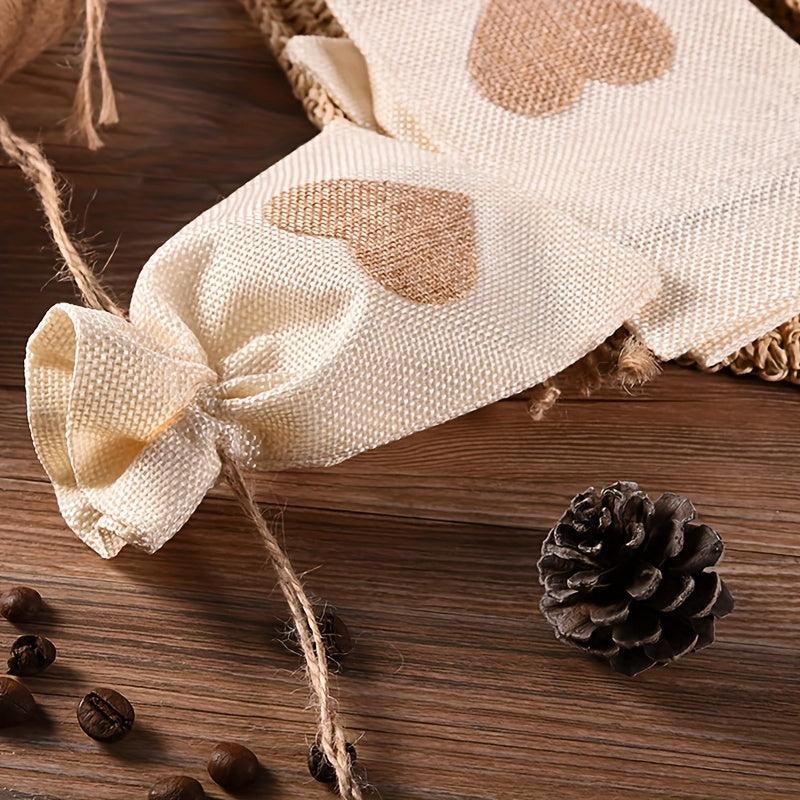 21pcs Heart Burlap Bag With Thank You Tag Drawstring Gift Bags