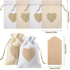 21pcs Heart Burlap Bag With Thank You Tag Drawstring Gift Bags