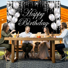 Large Glittery Birthday Backdrop Banner with Fireworks and Balloons