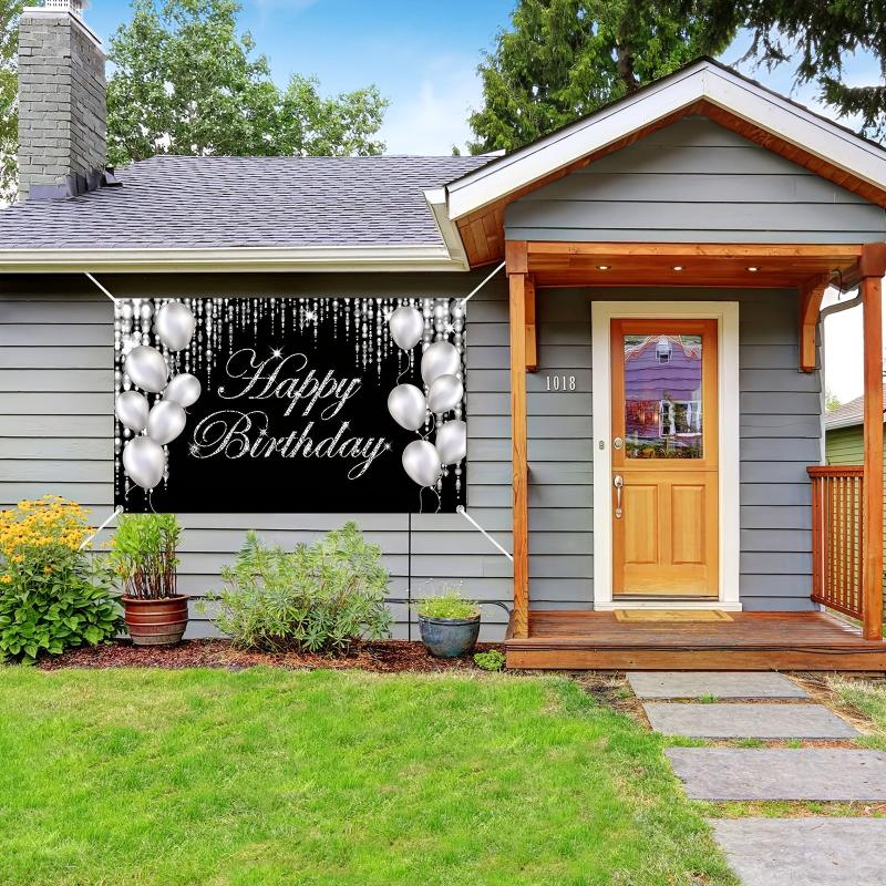 Large Glittery Birthday Backdrop Banner with Fireworks and Balloons