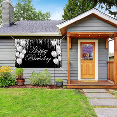 Large Glittery Birthday Backdrop Banner with Fireworks and Balloons