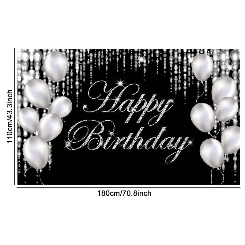 Large Glittery Birthday Backdrop Banner with Fireworks and Balloons